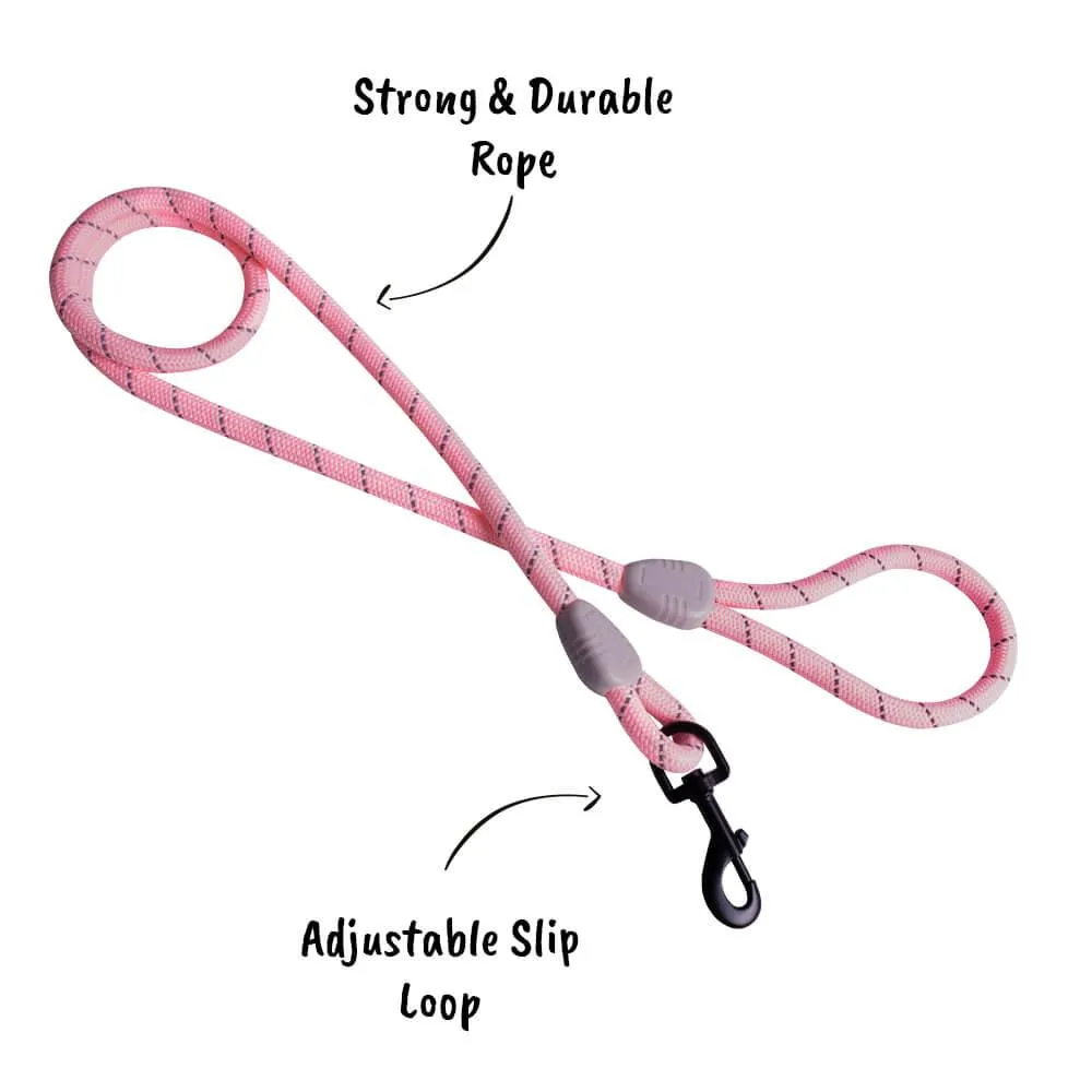 AllPetSolutions Reflective Rope Dog Lead, Pink, 140cm