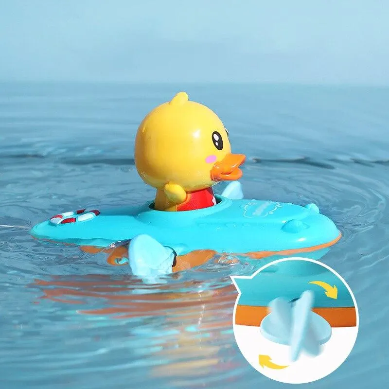 Baby Bath Toy Rowing Boat Duck Floating Water Wind-up Chain