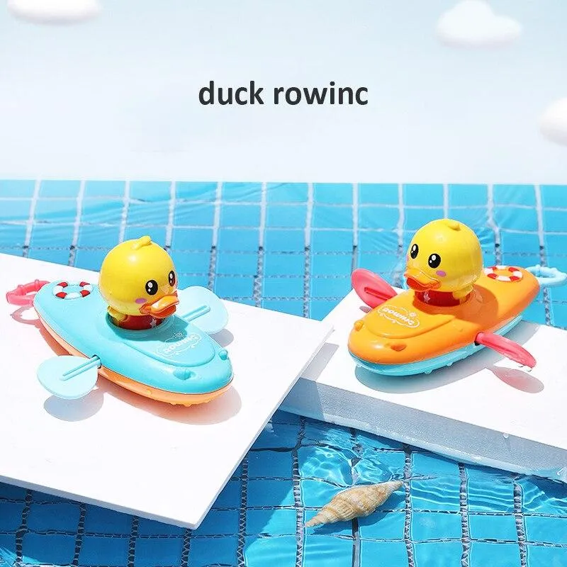 Baby Bath Toy Rowing Boat Duck Floating Water Wind-up Chain