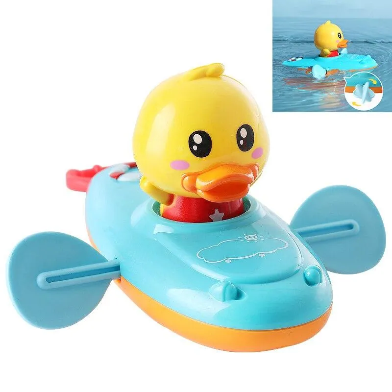 Baby Bath Toy Rowing Boat Duck Floating Water Wind-up Chain