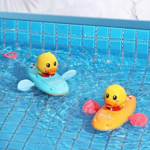 Baby Bath Toy Rowing Boat Duck Floating Water Wind-up Chain