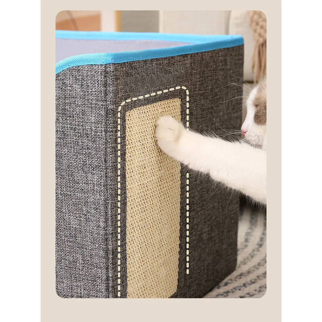 Cat Cave for Pet Cat House with Hanging Ball and Scratch Pad-Blue