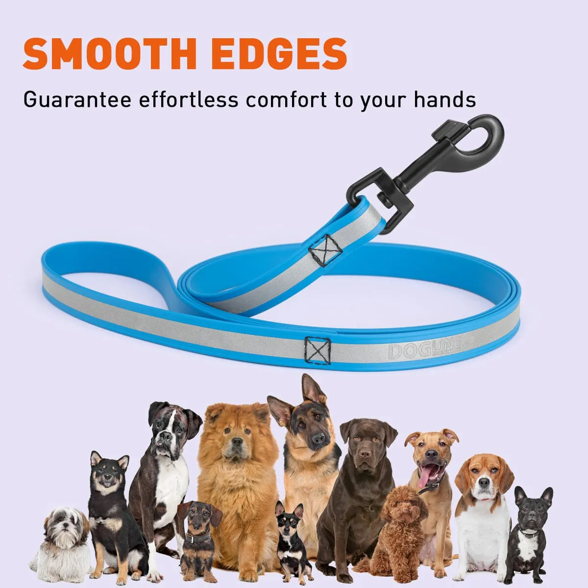 Dogline Reflective Biothane Dog Leash with Black Hardware