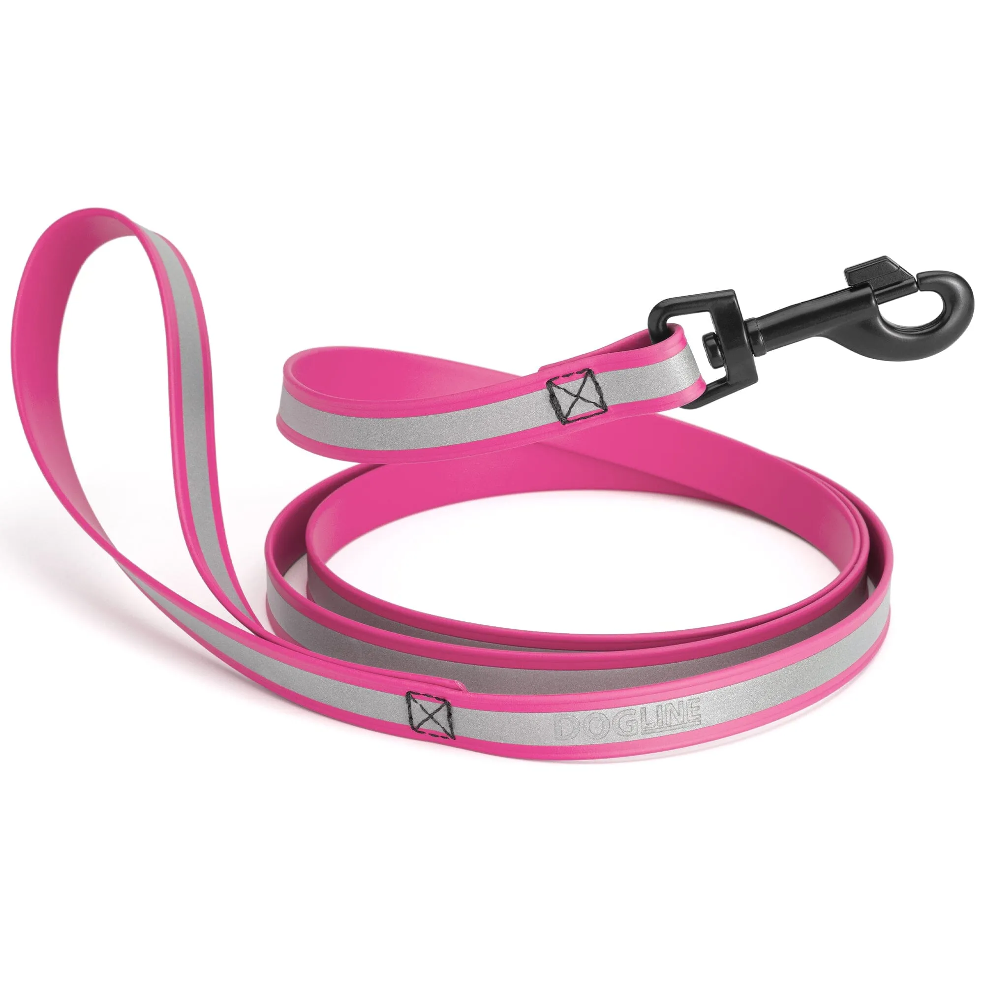 Dogline Reflective Biothane Dog Leash with Black Hardware