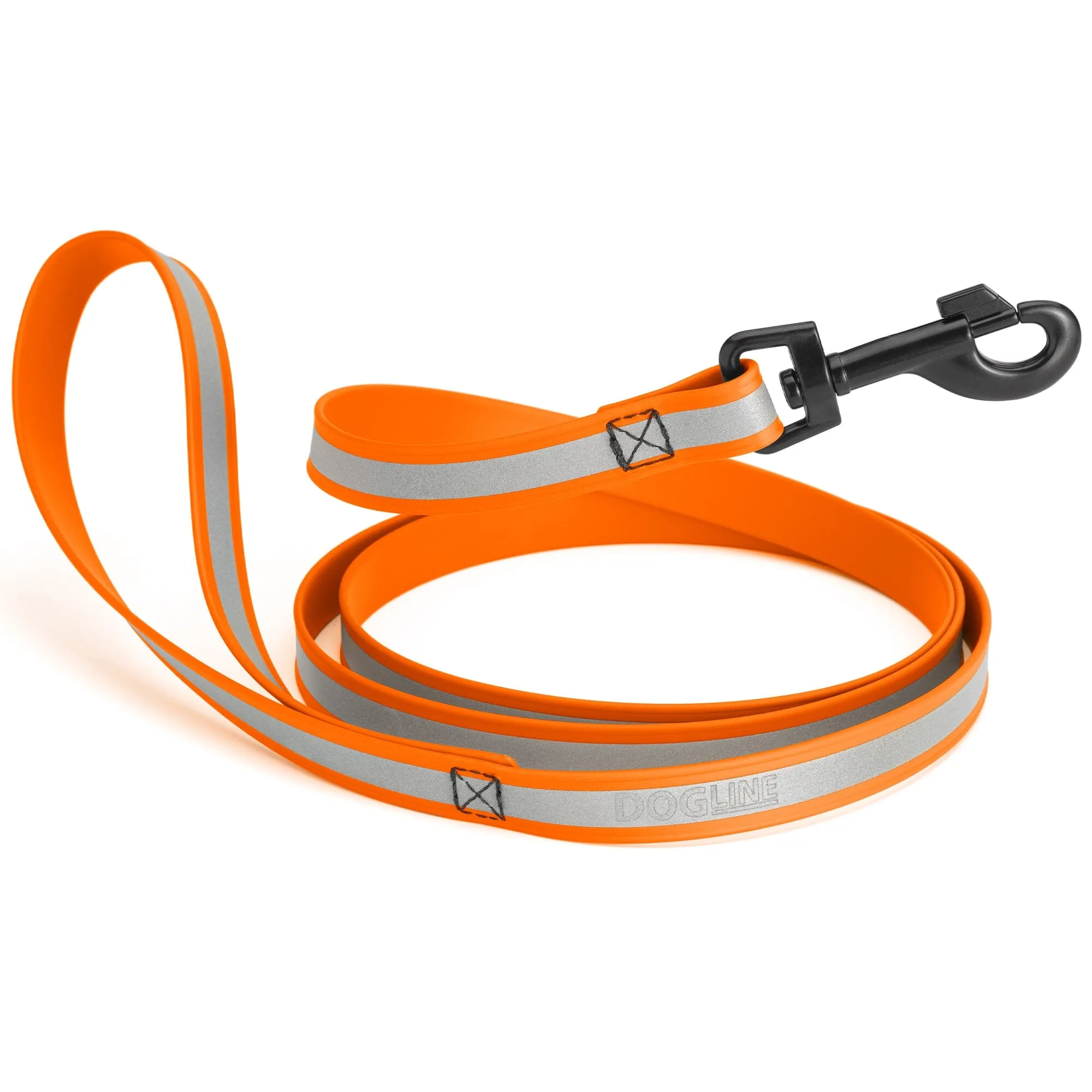 Dogline Reflective Biothane Dog Leash with Black Hardware