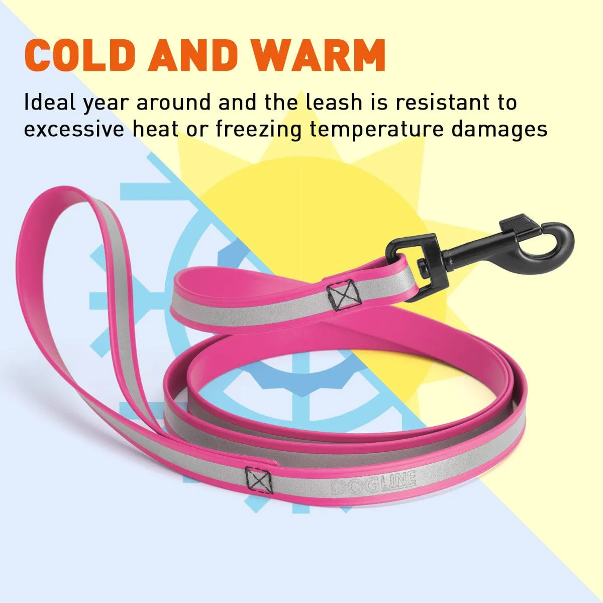 Dogline Reflective Biothane Dog Leash with Black Hardware