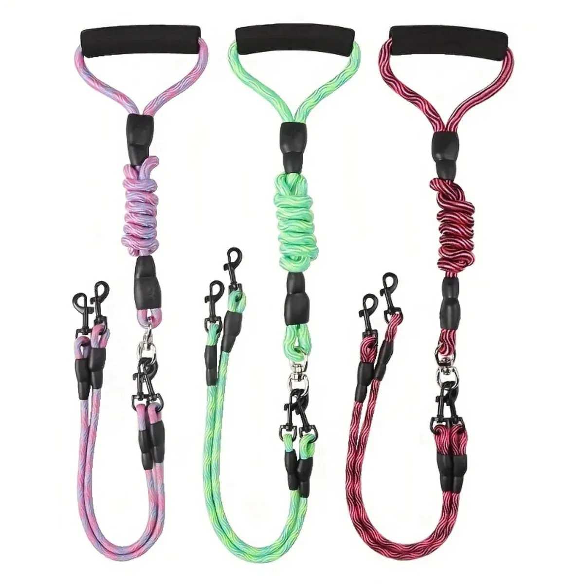 Dual-Head Dog Leash with Wave Pattern - Detachable and Anti-Tangle