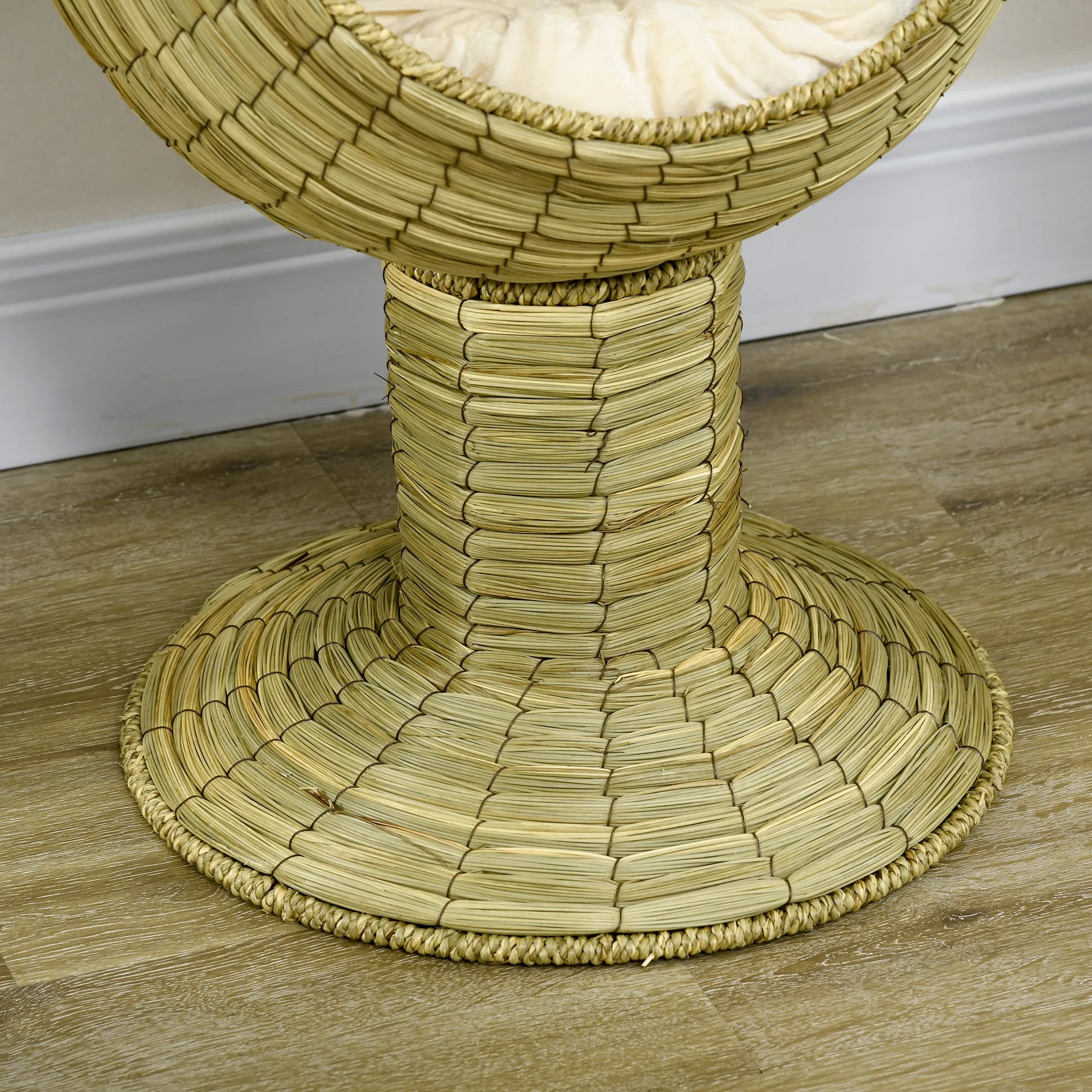 Elevated Cat Bed with Cushion, 69H cm - Natural Wood