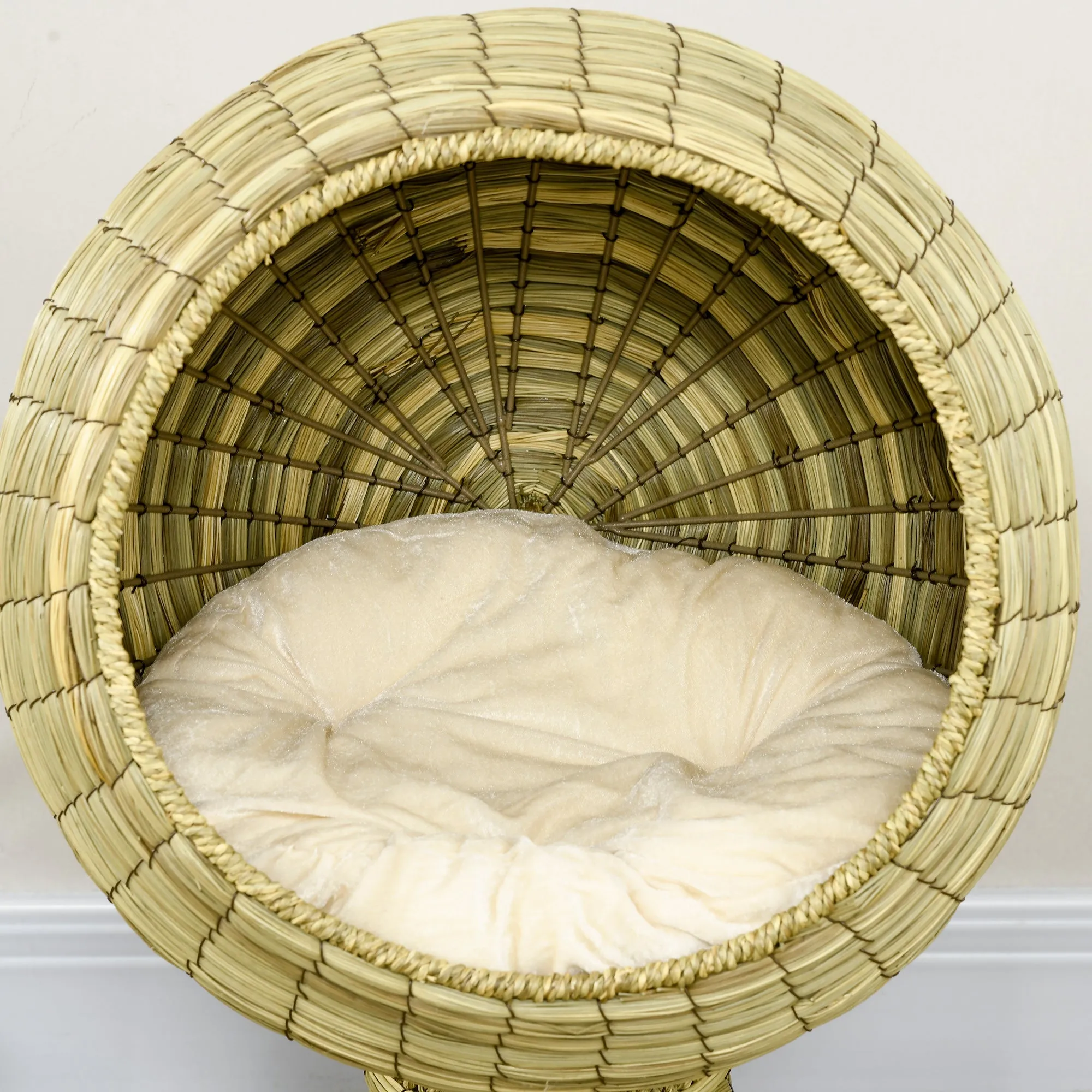 Elevated Cat Bed with Cushion, 69H cm - Natural Wood