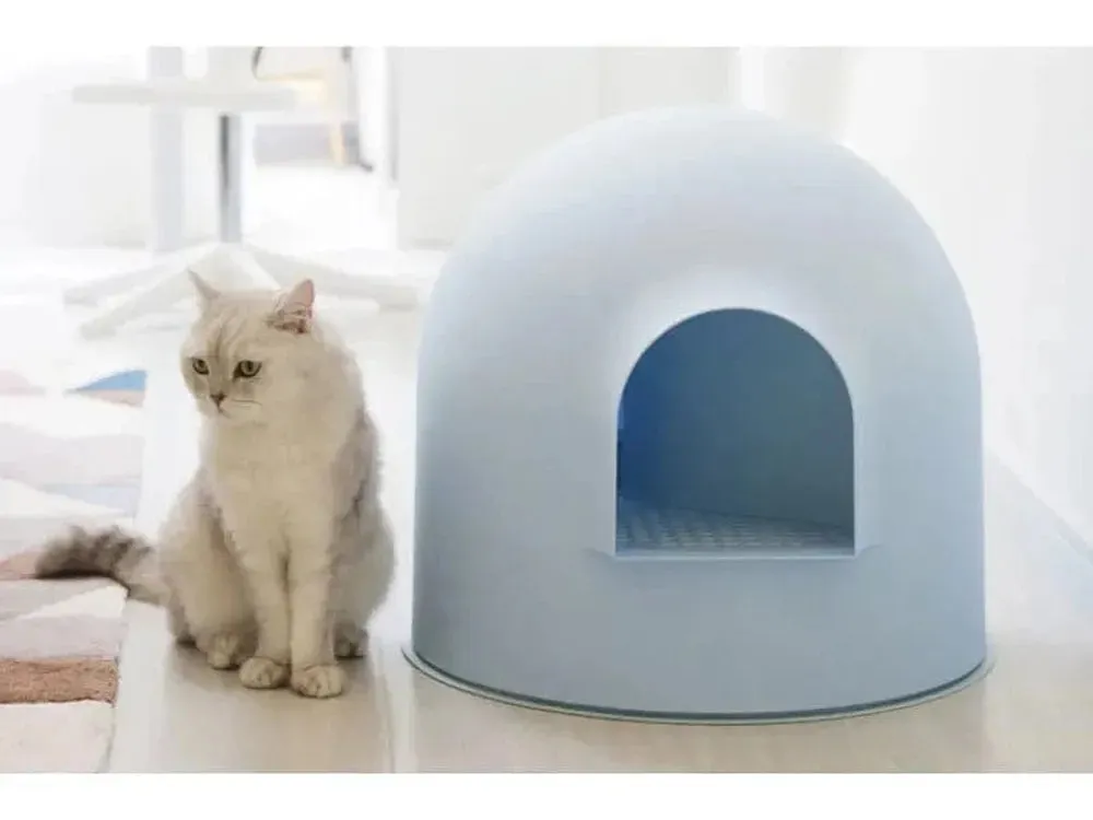 IGLOO CAT LITTER BOX - 2 IN 3 WHITE & BLUE