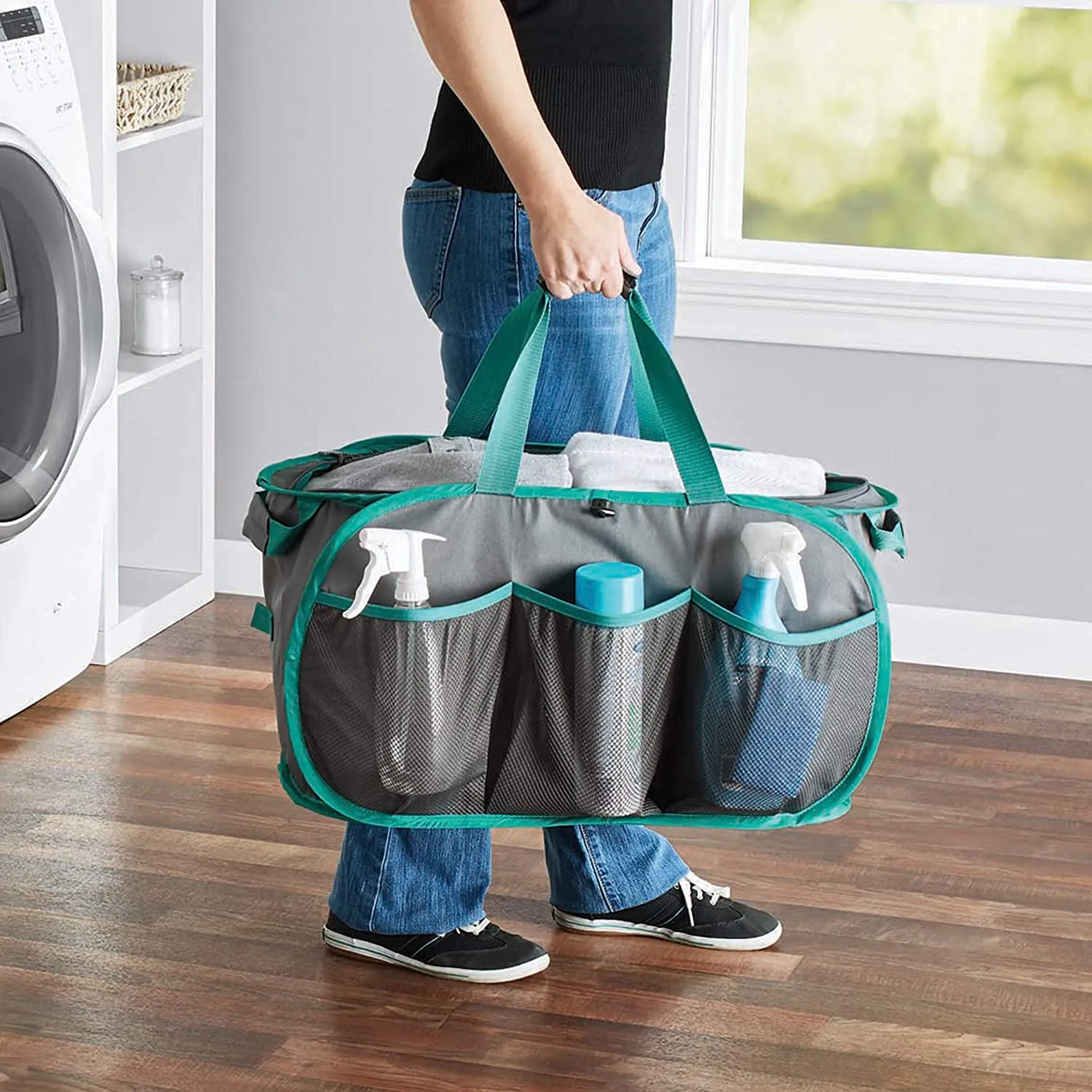 Pop Up Car Trunk Organizer with Easy Carry Handles, Side Pockets, and Zipper Top