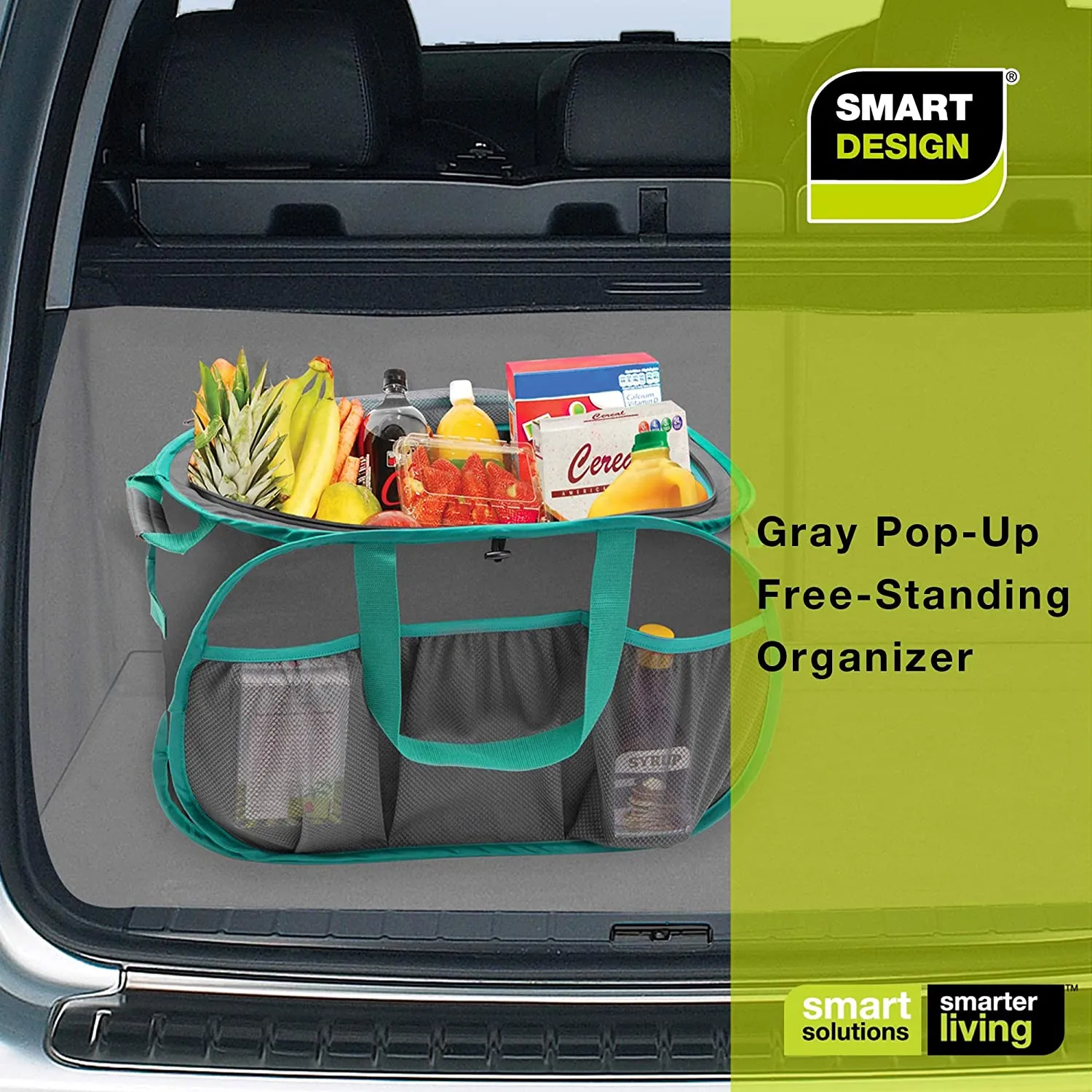 Pop Up Car Trunk Organizer with Easy Carry Handles, Side Pockets, and Zipper Top