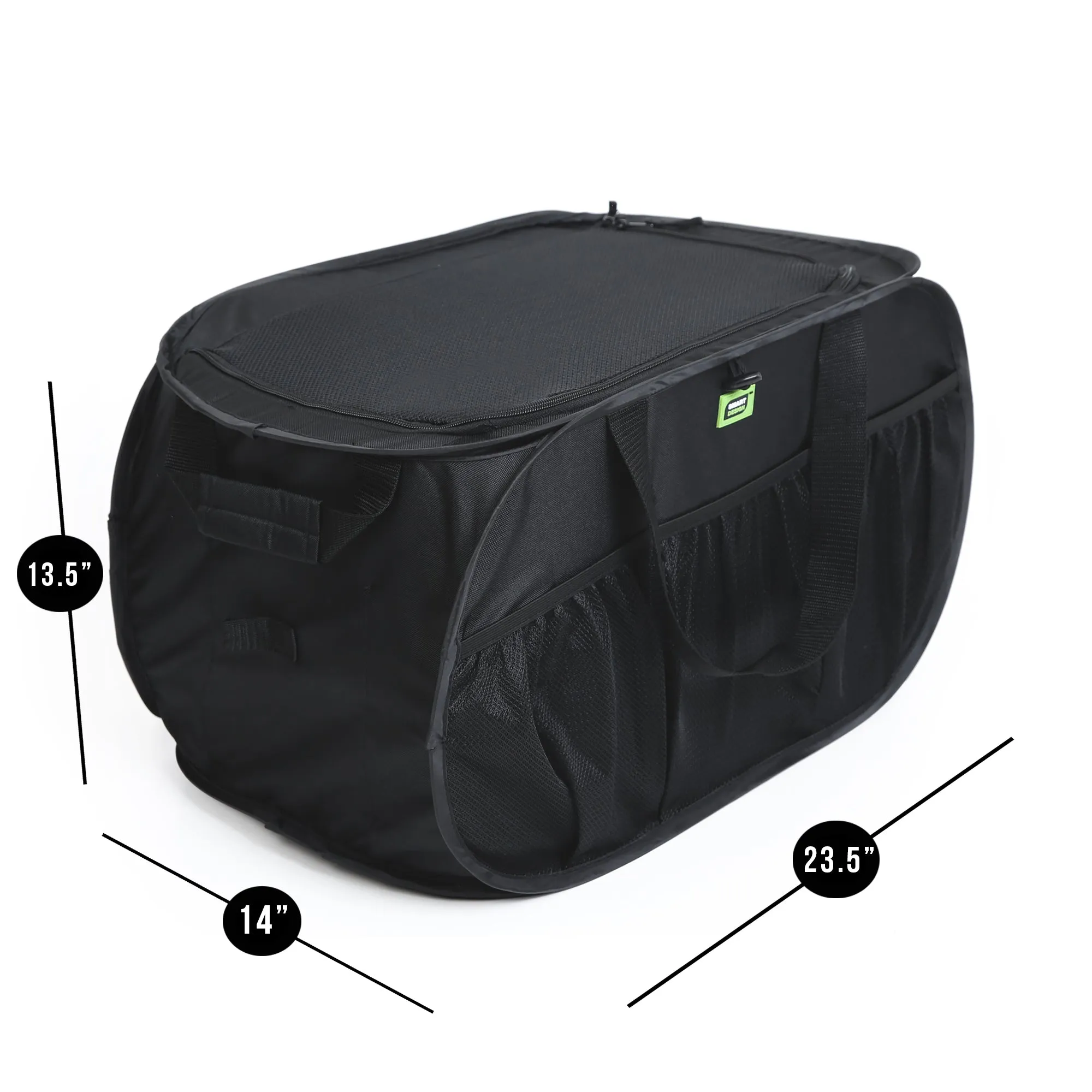 Pop Up Car Trunk Organizer with Easy Carry Handles, Side Pockets, and Zipper Top