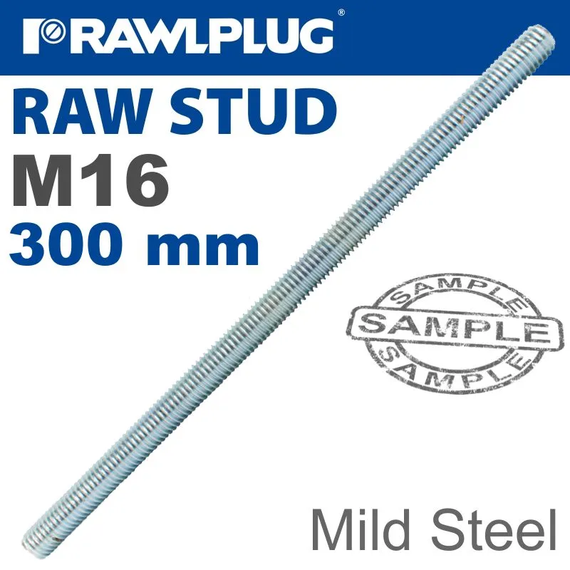 RAWLPLUG MILD STEEL STUD M16-300MM RAW STUD M16-300