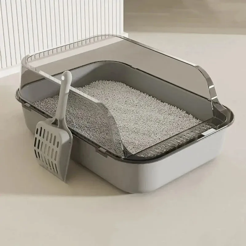 Semi-Enclosed Cat Litter Box with Scoop